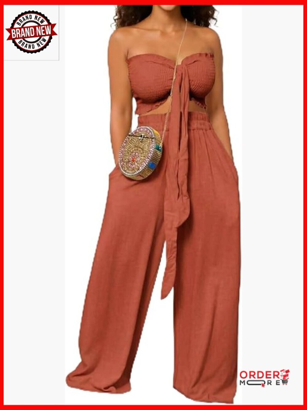 Two Piece Pant Set with Crop Top and Wide Leg Pants
